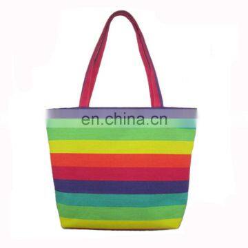 Canvas Zipper Cheap Handle Printed Rainbow Tote Bag