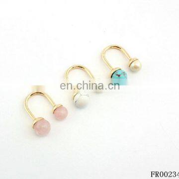 U-shaped Rose Quartz and Turquoise Pearl Rings Spring Travelling Rings