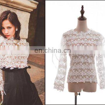 beautiful lace long sleeve white flower transparent tops dress casual dress