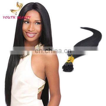 Brazilian human virgin I tip stick hair in silky straight natural color