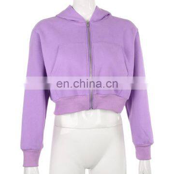 Custom Logo Women's Crop Top Long Sleeve Sweatshirts Zip Jacket Hoodies photo-5