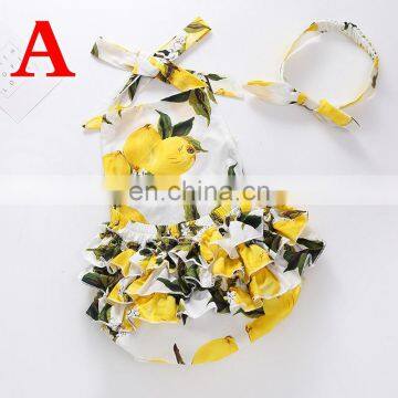 2019 SUMMER GIRLS LACE ROMPERS WITH HEADBAND INFANT BACKLESS FLORAL PRINT BODYSUITS 2PCS SET photo-5