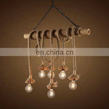 Retro Hemp Ropes Indoor Decorative Wooden Pendant Lamp photo-2