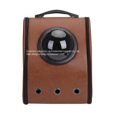 Cat Outdoor Double Back Folding Breathable Capsule Dog Bag Solid Color PU Pet Carrier Backpack photo-2