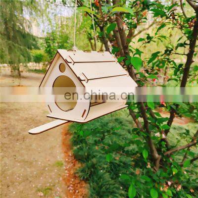 Wooden DIY unfinished birdhouse Art Craft Wood Toys 3D Painting Bird House For Kid Children Education for outdoor