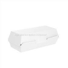 White rectangle paper hot dog sandwich clamshell containers