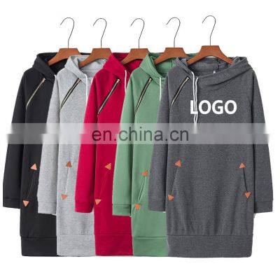 2021 fashion plain pockets pullover casual Hoodies women long sleeve hoodies dress