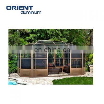 New design garden greenhouse with aluminum frame PC roof 12'x12' gazebo in yard