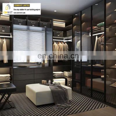 Morden design customized size walk in closet set with LED light wardrobe amoires bedroom