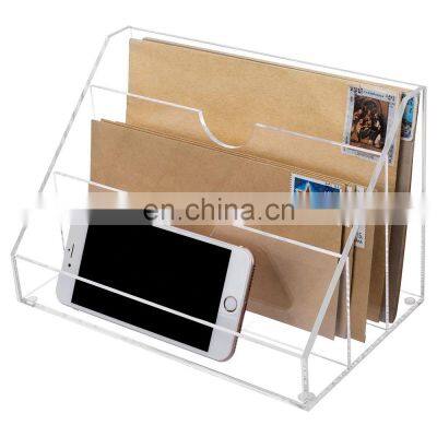 3-Slot Clear Acrylic Tabletop Mail Sorter Desktop Organizer