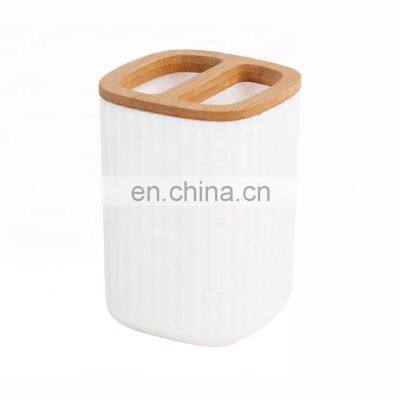 Latest Model Eco-friendly Household White Bathroom Accessories Six-Pieces Bamboo and Plastic Hotel Bathroom Accessories Sets photo-3