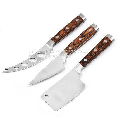 3 Pieces Luxury Pakka wood handle Cheese Knife Set With Paper Gift Box