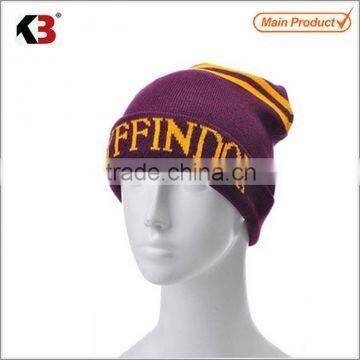 100 % acrylic machine knit acrylic beanie/knit plain beanie with letter/acrylic beanie with red embroidery letters