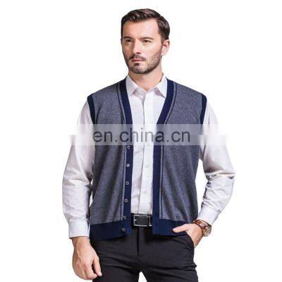 Old Men Warm Vest Lamb Wool Men's V Neck Merino Wool Sweater for Men