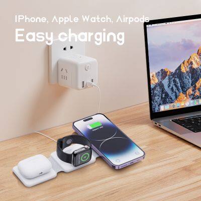 Hot Selling Portable Max15w Fast Charge Multi-function Magnetic Foldable Wireless Charger 3 in 1 Wireless Chargers