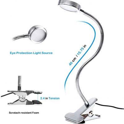 Silver LED Reading Dimmable Clamp Night Lights Bed side table 3 Modes & 9 Dimming Levels Flexible modern Clip Desk Table Lamps