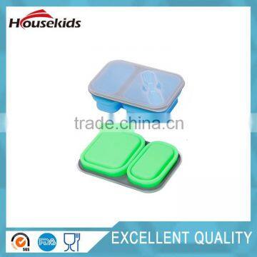 2 Sections Square Silicone Lunch Box Container School Picnic with spork