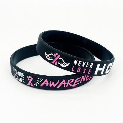 Factory Direct in Stock Healthy Breast Awareness Ribbon Public Service Announcements Soft Smoothly Silicone Bracelet