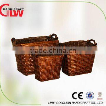 Set of 3 rectangular willow potato basket,wicker storage baskets with wooden handle