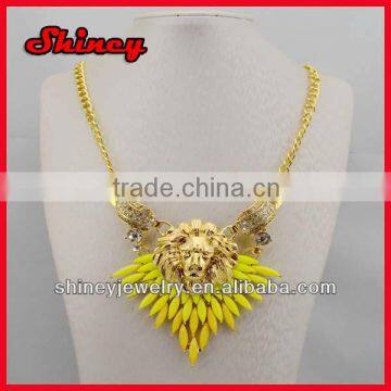 2014 18k yellow gold plating lion head with gold resin fashion statement necklace