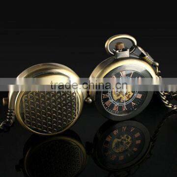 Men's Copper Case Skeleton Dial Mechanical Pocket Watch WP115