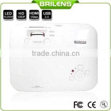 Projector 1080P RGB 3 LED 3 LCD 1920 X 1080 WQXGA 3000 Lumens 3D projector screen