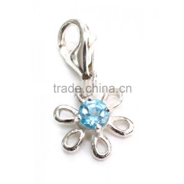 Vnistar wholesale women's fancy jewelry charm blue crystal silver flower collar charm for necklaces,TC-026