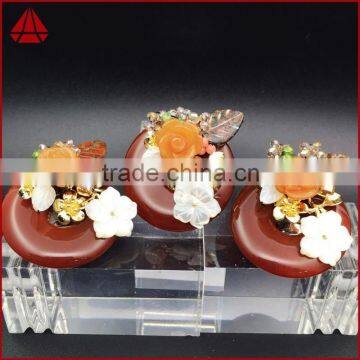 Korean Flower Crystal Agate Brooch With Rhinestone Ornamentnatural Stones photo-2
