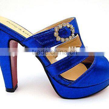 blue high heel party slipper platform lady wedding shoes with golden button