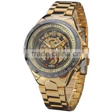 2016 New Hot Sale Skeleton Hollow Fashion Mechanical Self Wind Men Luury Male Business Gold Stainless Steel Strap Wrist Watch photo-3