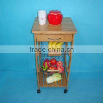 Natural Bamboo kitchen trolley with wheels