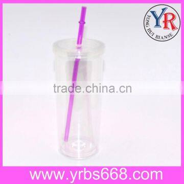 Double wall clear plastic purple straw heat temperature decoration firing drink cup