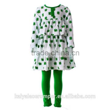 2016 baby girl ruffle quatrefoil top and pants set ,st patricks day girls outfit