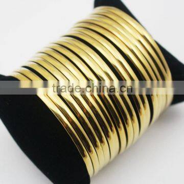 India Large Punk Hip Hop Multi Strings18k Gold Plating Wide Cuff Bangle Opened photo-5