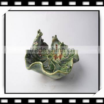 Ceramic Plate of Lotus Leaf with Frog