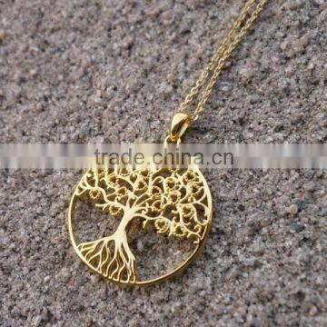 925 Sterling Silver Gold Tree of Life Pendant Necklace