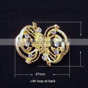 (M0542) 47mmX36mm interlock crystal buckle,gold plating,pair buckle