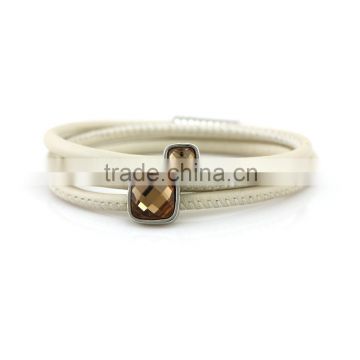 Creamy white woman type genuine sheep leather bracelet sheepskin stainless steel buckle bangle