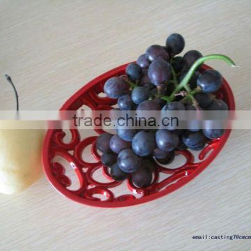 cast iron Powder coated Red footed bowl