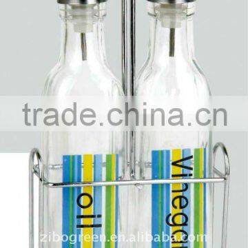 TW599K glass oil & vinegar jar set with metal rack