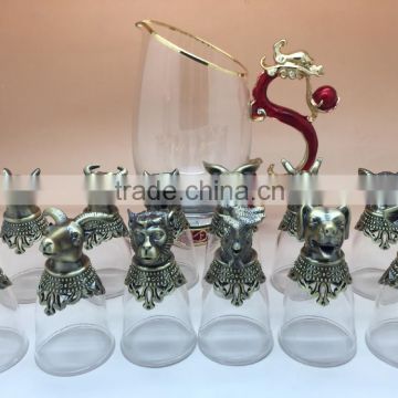 12 Animals Zodiac Bronze-plated Wine Cup Set