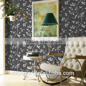 3d black wallpaper with Leaf design print wallpaper