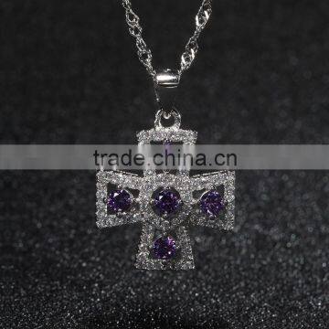 custom logo pendant cz rhinestone setting cross shaped charm pendant necklace