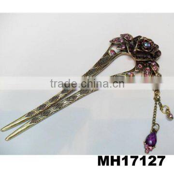 cheap chinese flower crystal metal hairpins