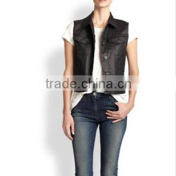 Ladies Fashion Sleeveless PU Jacket