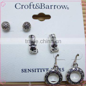 Special Design Antique Silver Plating 3 Pairs Earrings Set