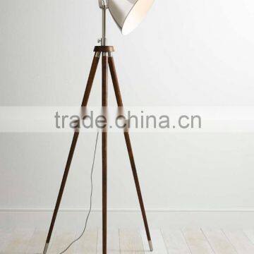 0403-13 a vintage and industrial feel a dark stained wood frame and steel details camera floor lamp