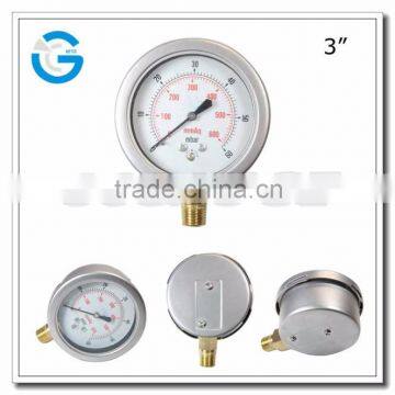 High quality 2.5inch bottom connection manometer 100 mbar