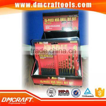 DIN338 Straight Shank , fully ground, 15pcs HSS M35/M2 Tin Coating Drill Set in Folding plastic case