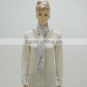 TY72 Fashion Ladies' Spring&fall Light Grey Colour Silk& Hemp Tassels Long Scarf